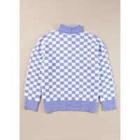 Purple Checkered Collared Buttons Plus Size Sweater - 4X thumbnail