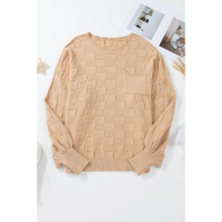 Light French Beige Solid Checkered Textured Knit Plus Size Sweater - 1X thumbnail
