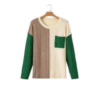 Mist Green Plus Size Cable Knit Color Block Drop Shoulder Sweater - 2X thumbnail