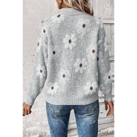 Gray Plus Size Embroidered Floral Pattern Half Zip Sweater - 1X thumbnail