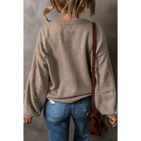 Smoke Gray Pearled Drop Shoulder Plus Size Sweater - 1X thumbnail