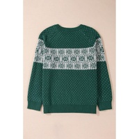 Green Christmas Snowflake Pattern Drop Shoulder Plus Size Sweater - 1X thumbnail