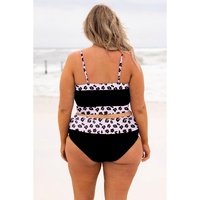 Black 2pcs Leopard Patchwork Plus Size High Waisted Swimsuit - 1X thumbnail