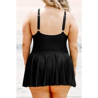 Black Plus Size Solid Pleated Ruffled One Piece Swim Dress - 2X thumbnail