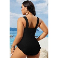 Black Plus Size Textured Knotted Ruffled Trim One Piece Swimwear - 3X thumbnail