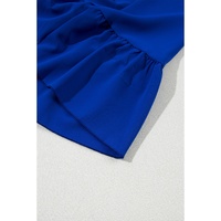 Dark Blue Shirred Ruffled Square Neck Plus Size Mini Dress - 1X thumbnail