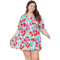 Multicolour Floral Tiered V Neck Plus Dress - 2X thumbnail
