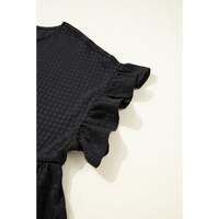 Black Textured Ruffled Sleeve Babydoll Plus Dress - 1X thumbnail