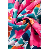 Rose Flower Print Smocked Square Neck Plus Size Dress - 4X thumbnail