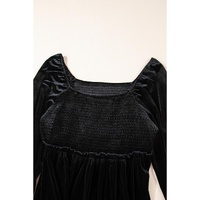 Black Velvet Flounce Sleeve Shirred Bodice Plus Babydoll Dress - 4X thumbnail