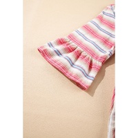 White Stripe Plus Size Embroidered Detail Flared 3/4 Sleeve V Neck Dress - 2X thumbnail