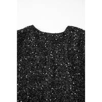 Color black Plus Size Bubble Sleeve V Neck Sequin Dress - 1X thumbnail