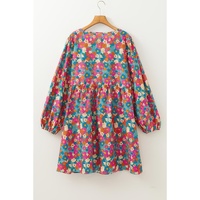 Sky Blue Plus Size Floral Print Shirred Ruffle Tiered Mini Dress - 4X thumbnail
