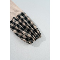 Black Plaid Waffle Knit Patchwork Collared V Neck Plus Size Mini Dress - 1X thumbnail