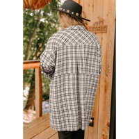 White Stripe Plus Size Plaid Buttoned Raw Hem Tunic Shirt Dress - 1X thumbnail