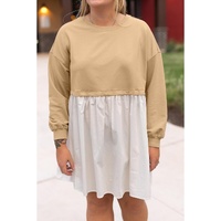Apricot Color Block Patchwork Ruffled Plus Size Mini Dress - 2X thumbnail