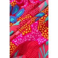 Rose Tropical Printed Lantern Sleeve V Neck Ruffled Plus Size Mini Dress - 4X thumbnail