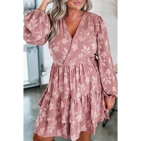 Peach Blossom Floral Surplice V Neck Tiered Ruffled Plus Size Dress - 1X thumbnail