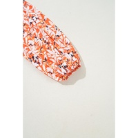 Orange Floral Print Split V Neck Bubble Sleeve Plus Size Midi Dress - 3X thumbnail