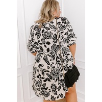 Black Floral Print Tiered Frilled Half Sleeve Plus Size Mini Dress - 3X thumbnail
