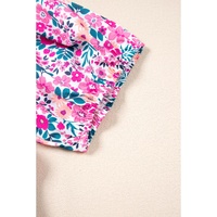 Pink Plus Size Floral Half Button Short Puff Sleeve A-line Dress - 1X thumbnail