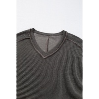 Carbon Grey Corded V Neck Plus Size T Shirt Dress with Pockets - 1X thumbnail
