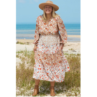 Khaki Plus Size Floral Tiered Ruffle Maxi Dress - 1X thumbnail