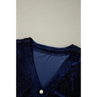 Navy Blue Plus Size Textured Velvet Tiered Button V Neck Dress - 4X thumbnail