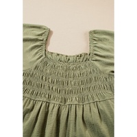 Grass Green Frilly Square Neck Flutter Sleeve Smocked High Waist Plus Size Dress - 1X thumbnail