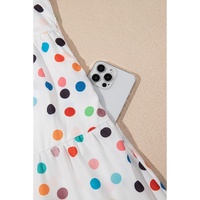 White Polka Dot Print Bubble Sleeve Button Up Plus Size Shirt Dress - 1X thumbnail