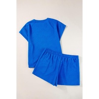 Dark Blue Plus Size Fashion Textured Short 2pcs Outfit - 1X thumbnail