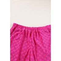 Peach Blossom Plus Size Checkered Terry Knit Short 2pcs Outfit - 1X thumbnail
