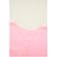 Pink Plus Size Ribbed Exposed Seam Tee and Shorts Set - 3X thumbnail