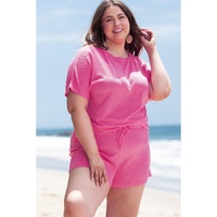 Rose Red Solid Waffle Knit Plus Size Two Piece Set - 1X thumbnail