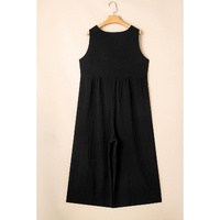 Black Plus Size Sleeveless Button Front Loose Jumpsuit - 1X thumbnail