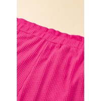 Bright Pink Plus Size Rolled Edge Ruffled Elastic Waist Textured Shorts - 3X thumbnail