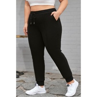 Black Plus Size Textured Exposed Seam Drawstring Jogger Pants - 2X thumbnail