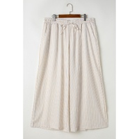 Khaki Stripe Plus Size Drawstring High Waist Wide Leg Pants - 1X thumbnail
