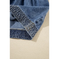 Sail Blue Plus Drawstring V Neck Puff Sleeve Denim Blouse - 1X thumbnail