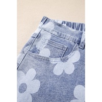 Ashleigh Blue Floral Pattern High Waist Raw Hem Plus Size Denim Shorts - 2X thumbnail