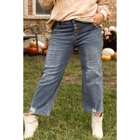 Medium Grey Plus Size Button Fly High Waist Ripped Straight Leg Jeans - 1X thumbnail