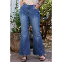 Blue Plus Size Exposed Seam High Waist Flare Jeans - 1X thumbnail