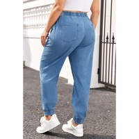 Dusk Blue Drawstring Waist Pocketed Plus Size Denim Joggers - 1X thumbnail