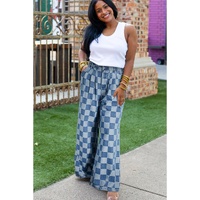 Azura Exchange Dusk Blue Plus Size Checkered Seamed High Waist Wide Leg Jeans - 4X thumbnail