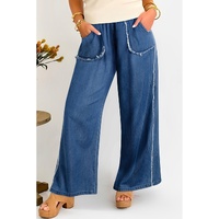 Azura Exchange Sail Blue Washed Denim Chambray Loose Plus Size Pants - 1X thumbnail
