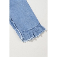 Blue Plus Size Lace up Waist Ruffled Trim Ankle Length Jeans - 1X thumbnail