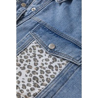 Beau Blue Leopard Patchwork Flap Detail Plus Size Denim Jacket - 3X thumbnail