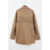 Khaki Fringe Trim Plus Size Suede Shacket - 1X thumbnail