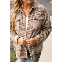 White Aztec Geometric Print Pockets Plus Size Jacket - 2X thumbnail