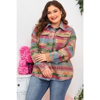 Pink Plus Size Aztec Printed Flap Pocket Shacket - 2X thumbnail